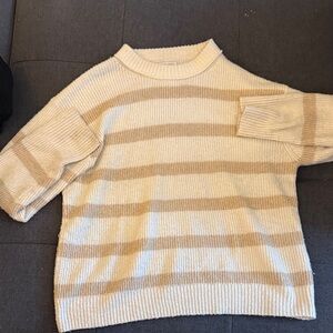 American Eagle Striped Cream and Tan Sweater